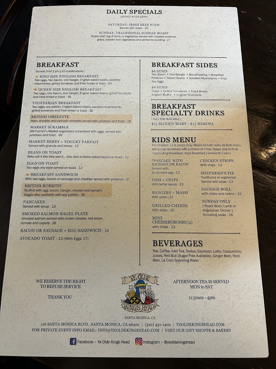 Ye Olde King's Head Menu - Image 4